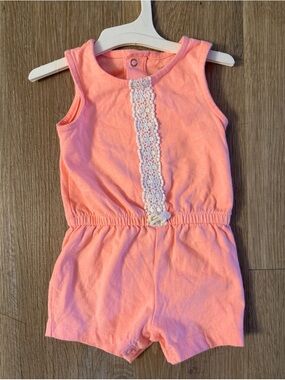 Carter's Coral Pink Girl's Size 12 Months  Eyelet Trim One-Piece Romper